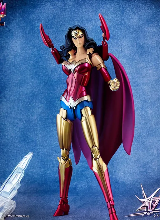 Prompt: transformers decepticon lynda carter's wonder woman action figure from transformers : kingdom, pvc figurine, symmetrical details, gunpla, android, robot girl, by hasbro, takaratomy, tfwiki. net photography, product photography, official media