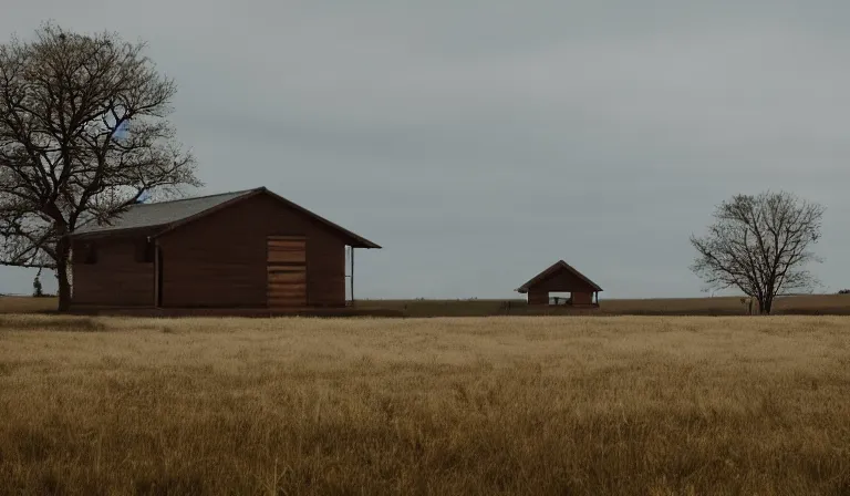 Prompt: A serene landscape with a singular building in the style of Arri Alexa Cooke 25mm