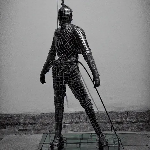 Image similar to knight, statue, chrome, reflect, wireframe, photograph