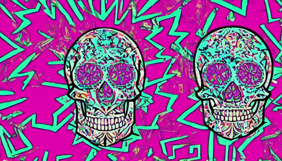 Image similar to aztec skull vaporwave style