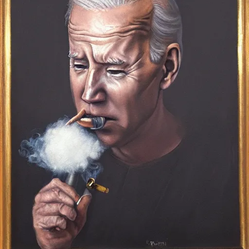 Image similar to a hyper realistic painting of joe Biden smoking a crack pipe. Leonardo da Vinci. Masterpiece 4k