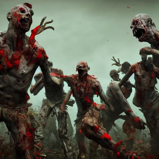 Image similar to a horde of zombies attacking an Statue, award winning, trending on artstation, unreal engine