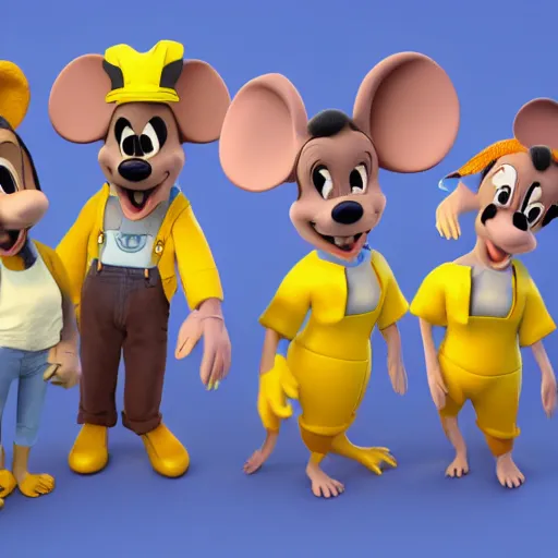 Image similar to 3 d render, portrait, upper body shot, mid shot, anthropomorphic mouse, female, wearing denim short shorts and a off yellow tank top shirt, in the style of rescue rangers