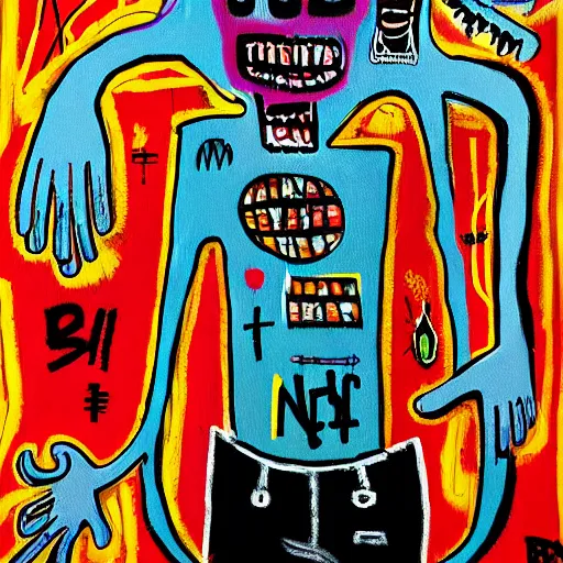 Image similar to detailed abstract neo expressionism chaotic oil painting of sad boy business man depressed with tattoos by basquiat