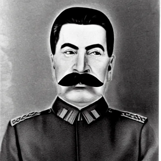 Prompt: portrait of joseph stalin cutting of his moustache