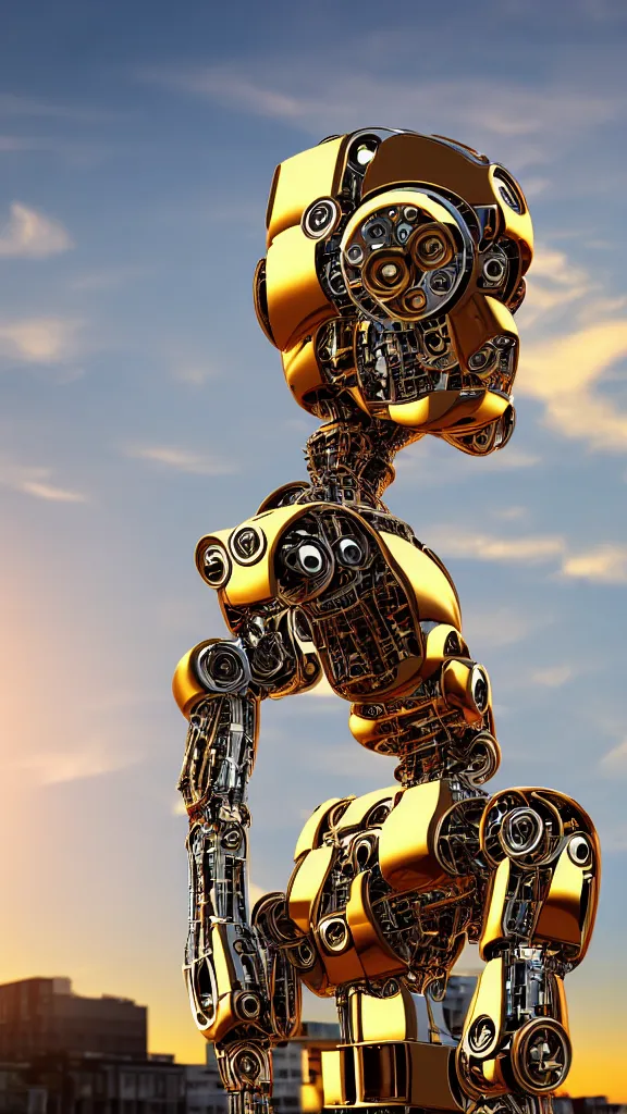 Prompt: robot in construction, golden hour, portrait, architect portrait