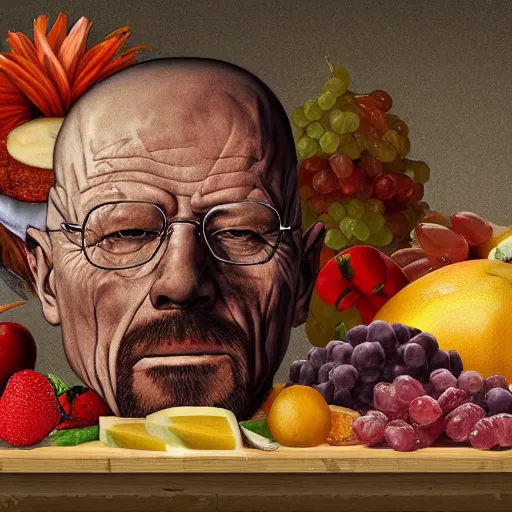 Image similar to giuseppe arcimboldo walter white, fruits, unreal engine