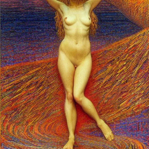 Prompt: gorgeous woman body painted by Jean Delville