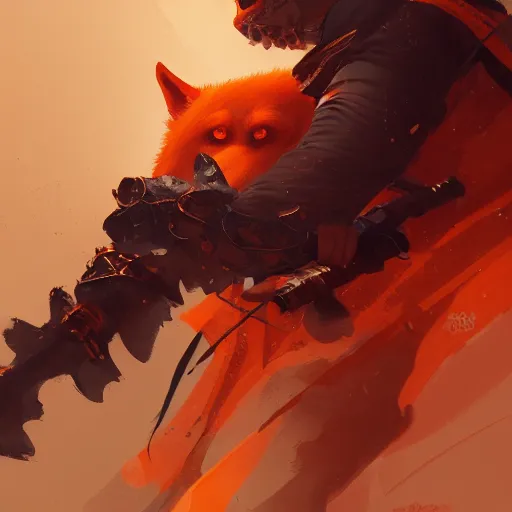 Image similar to commission portrait of a orange wolf dressed as a samurai holding a katana,dramatic,character design by charles bowater,greg rutkowski,ross tran,hyperdetailed,hyperrealistic,4k,deviantart,artstation,professional photography,concept art