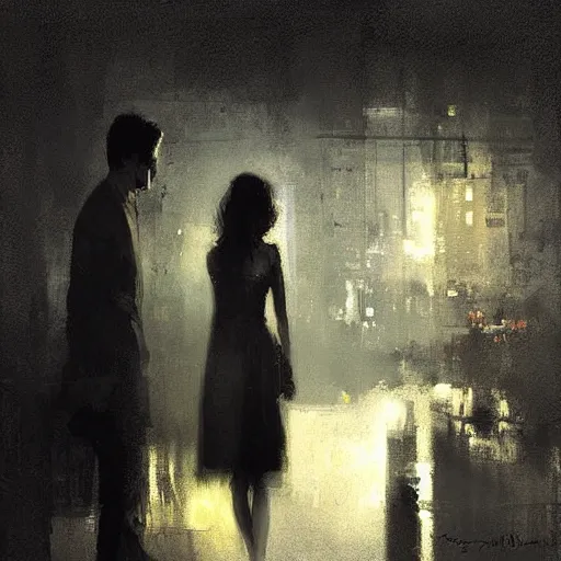 Image similar to contre - jour portrait of a young couple digital art by jeremy mann - triangle composition