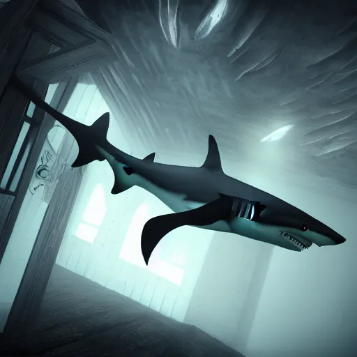 Prompt: shark creepy, nightmare, dream - like heavy atmosphere, surreal feeling, unreal engine 5, wonderland, scary, dramatic lighting