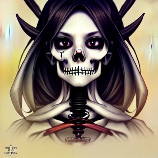 Image similar to anime manga skull portrait young woman skeleton, miffy, unreal engine, intricate, elegant, highly detailed, digital art, art by JC Leyendecker and sachin teng