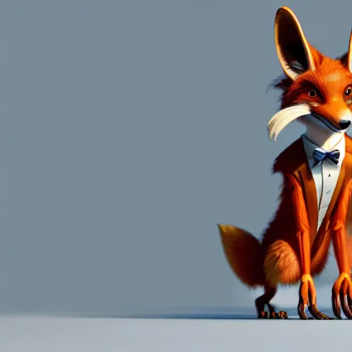 Image similar to weta disney pixar movie still macro close photo of smiling anthropomorphic vulpes vulpes fulva wearing a suit : : by weta, greg rutkowski, wlop, ilya kuvshinov, rossdraws, artgerm, octane render, iridescent, bright morning, anime, liosh, mucha : :