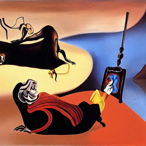 Prompt: dali painting the persistence of memory with cellphones instead of clocks