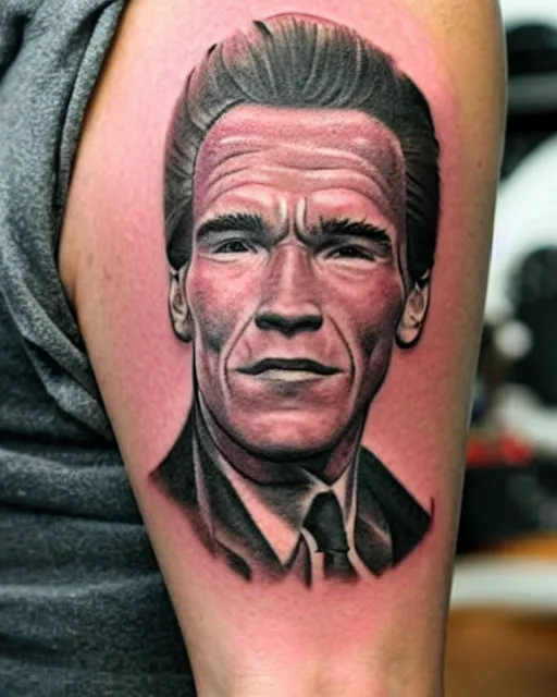 Prompt: a really tattoo of arnold schwarzenegger, realism tattoo