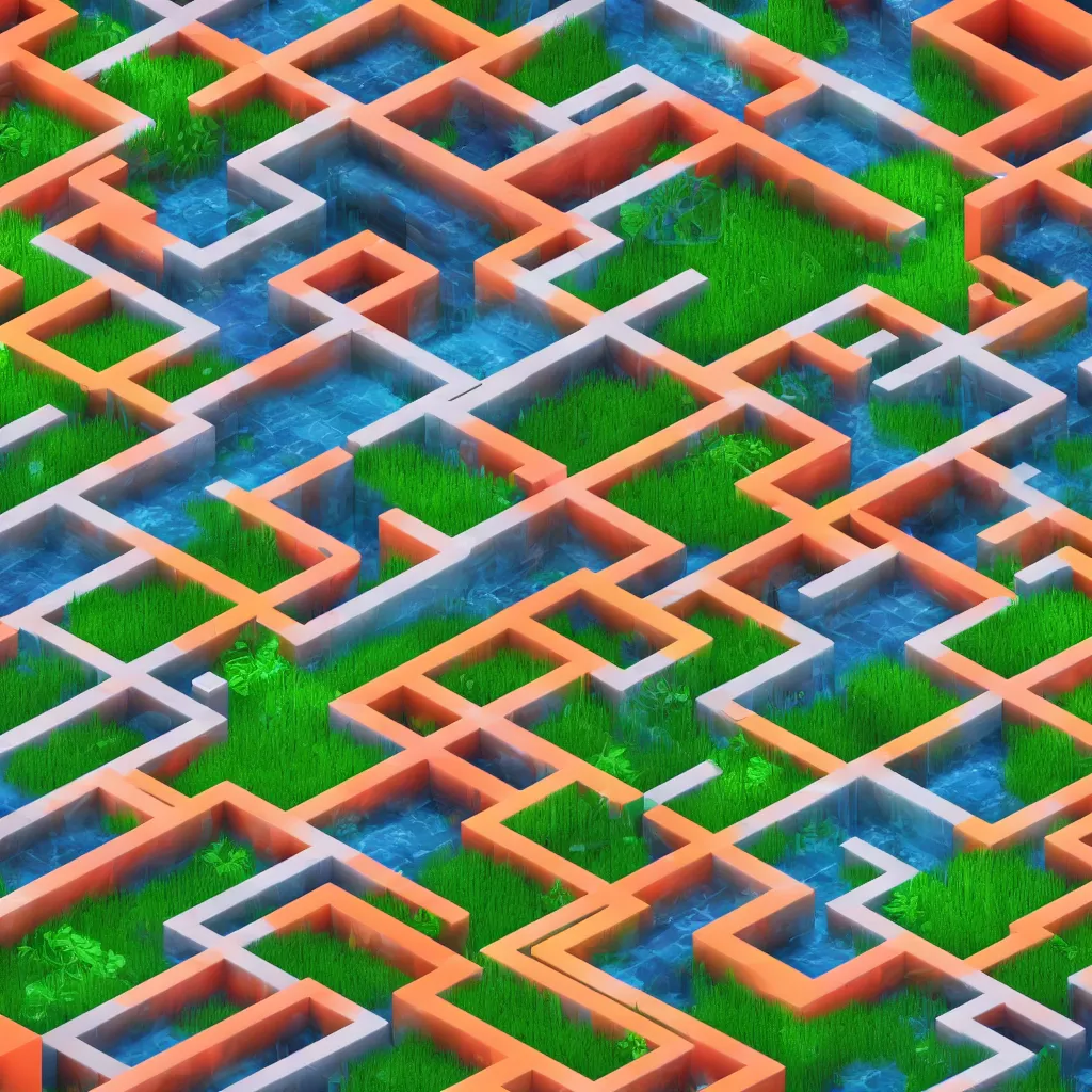 Image similar to wimmelbilder maze made of 80's arcade jungle waterfall level, isometric, white path, octane render, particle effects, unreal engine, very sharp, high contrast