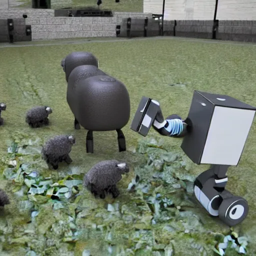 Image similar to robot sheep fighting, realistic, 3 d