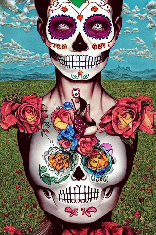 Image similar to illustration of a sugar skull day of the dead girl, art by storm thorgerson