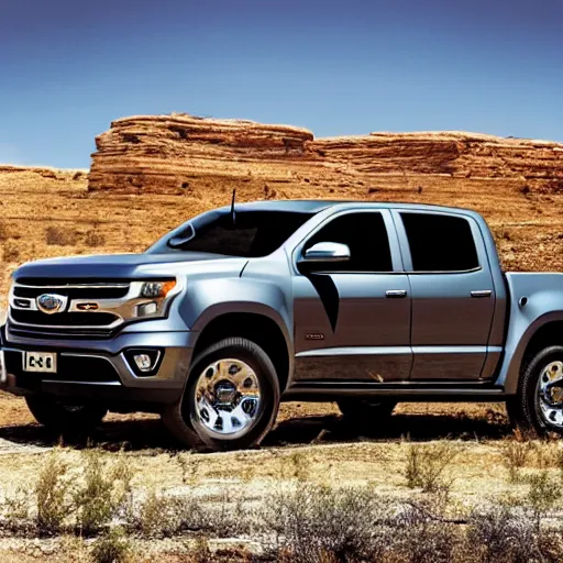 Image similar to photo of a pickup truck named Canyonero. A truck with four wheel drive, smells like a steak and seats thirty-five.