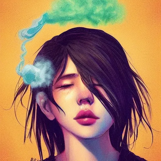 Image similar to seventeen year old female smoking weed for the first time and it goes wrong, by ross tran