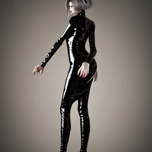 Prompt: a highly detailed unreal engine symmetric portrait of a long legged freaky goddess in a latex dress in an endless galaxy, trending on artstation