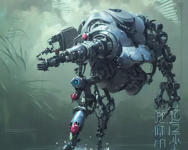 Image similar to waterlily mobile combat suit floral robot, biomechanical, waterlily mecha nymphaea, detailed illustration, concept art, smooth, sharp focus, art by john collier, albert aublet, krenz cushart, artem demura, syd mead, beeple, cyril rolando