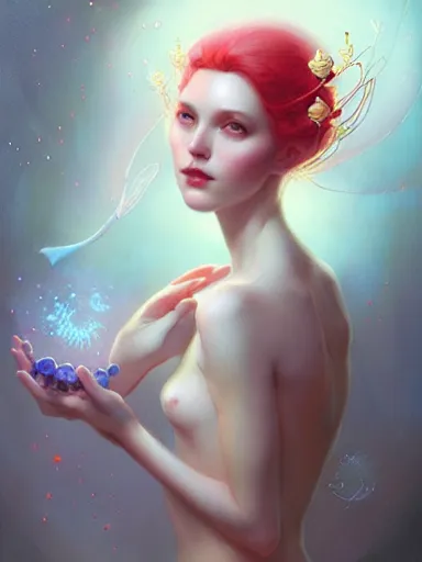 Prompt: the fairy queen by james jean, charlie bowater, tom bagshaw, nikolay makovsky : : portrait, character design, illustration, hyperrealism, photorealism, digital art, concept art, fantasy, whimsy, weta, wlop, artstation