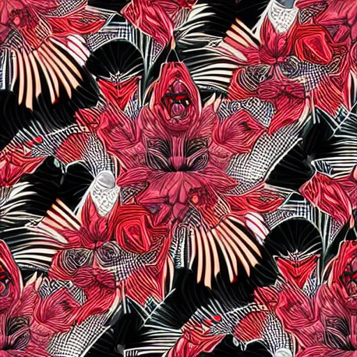 Prompt: detailed and dense concept art deco pattern of black and red blend of flowers and diamonds, bizarre compositions, exquisite detail