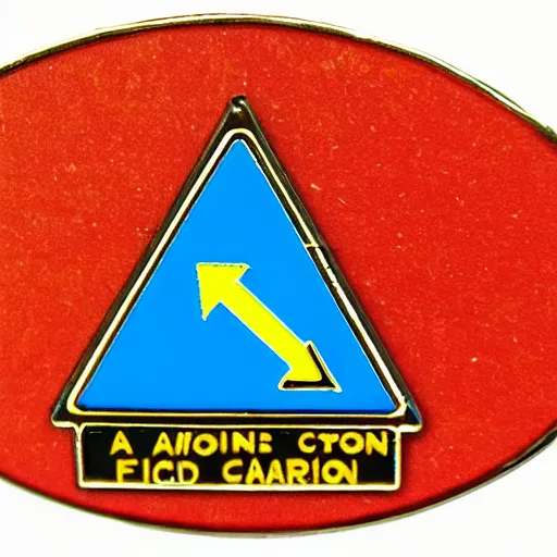 Image similar to a triangle enamel pin depicting a caution warning label, smooth curves