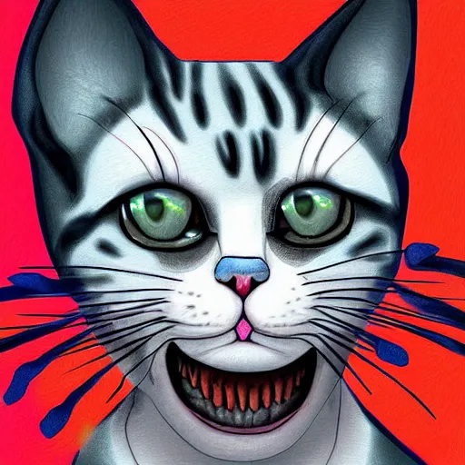 Prompt: a feline Pennywise cat,digital art