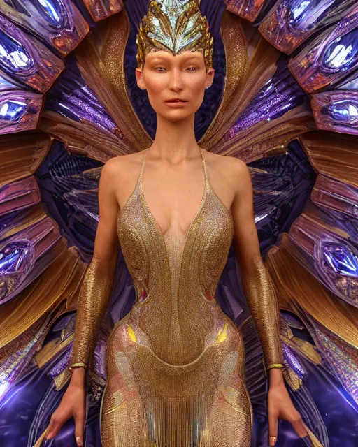 Image similar to a highly detailed metahuman 4 k close up render of an alien goddess bella hadid monument heaven in iris van herpen dress schiaparelli in diamonds crystals swarovski and jewelry iridescent in style of alphonse mucha gustav klimt trending on artstation made in unreal engine 4