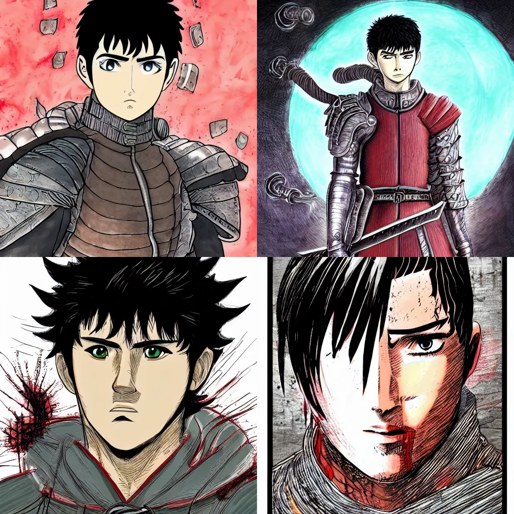 Prompt: guts from berserk, anime, highly detailed, digital art, centered, portrait, colored accurately, in the style of shuzo oshimi