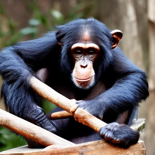 Prompt: chimpanzee building a chair out of wood