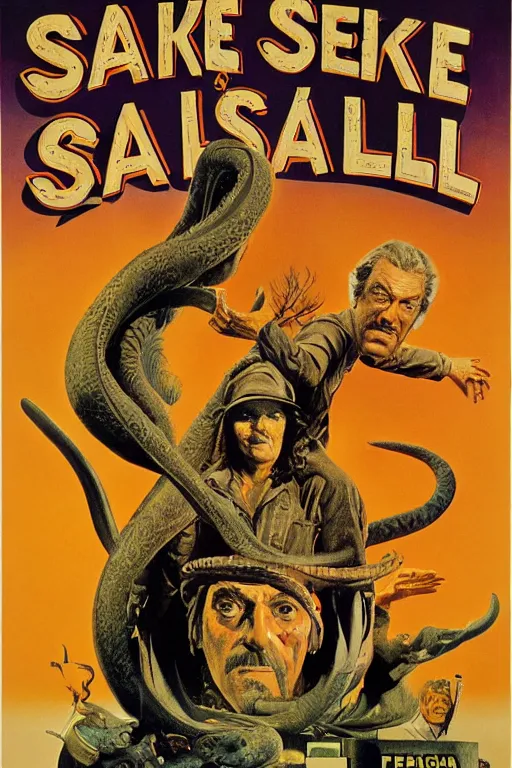 Image similar to poster for the 1 9 7 1 movie'snake oil fiesta ', directed by federico fellini, starring donald sutherland and uncle aloysius, art direction by wayne barlowe, glenn fabry and frank frazetta, cinematography by robby muller ), crisp