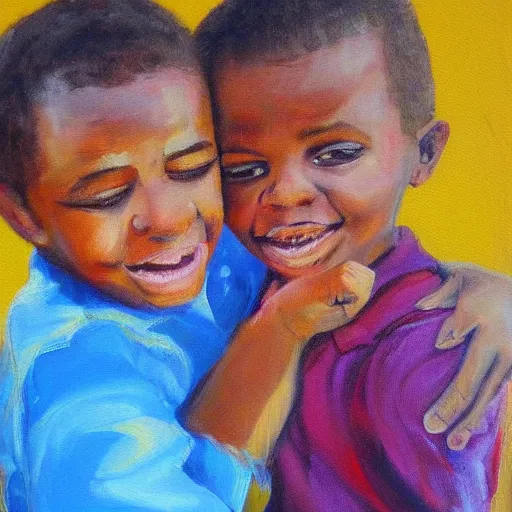 Image similar to francesca filomena's painting of 2 cute little happy brothers in south africa