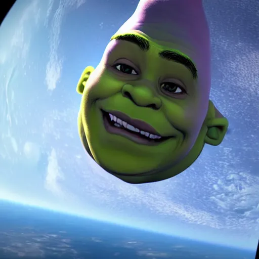 Image similar to shrek flying in a spacex ship, cinematic lighting, detailed, sharp focus