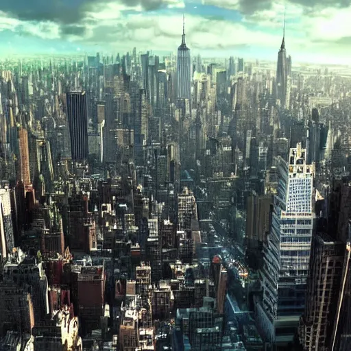 Image similar to New York City in the year 2100, futuristic, photorealistic,