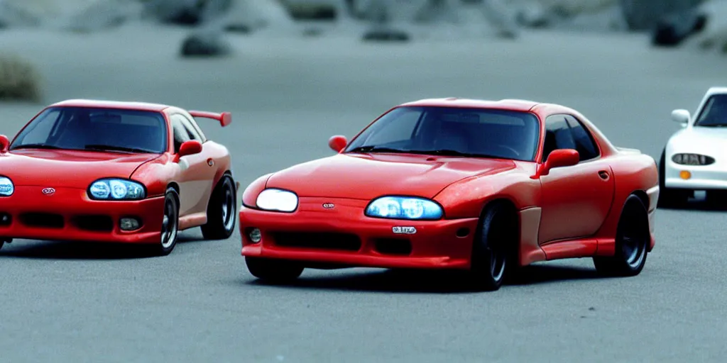 Image similar to The Fast and the Furious, 2001, Toyota Supra, 1994, 1995, 1996, 1997, 1998, Hot Wheels, cinematic, 8k, depth of field, bokeh. brian spilner, paul walker