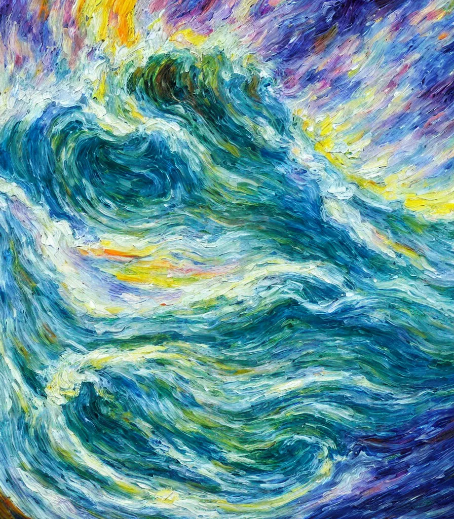 an impasto oil painting of a barreling wave, traidic | Stable Diffusion ...