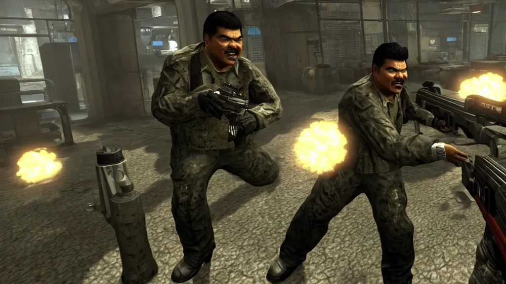 Image similar to george lopez, george lopez, in the call of duty zombies map transit, black ops der riese, der riese, screenshot, george lopez