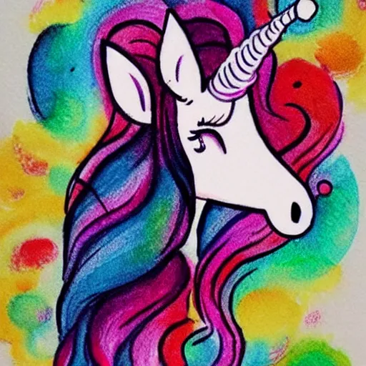 Prompt: girl and unicorn illustraton colorfull pencil aquarell comic and anime style