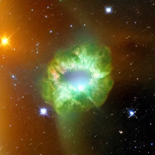 Image similar to an avocado nebula, hubble photo