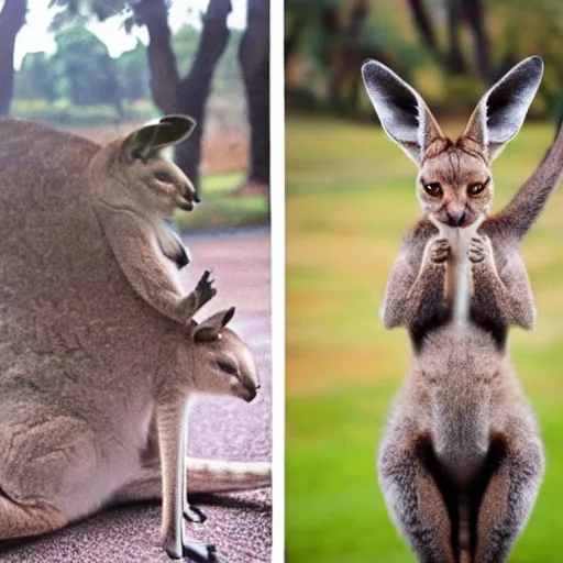 Image similar to a kangaroo - cat - hybrid, animal photography