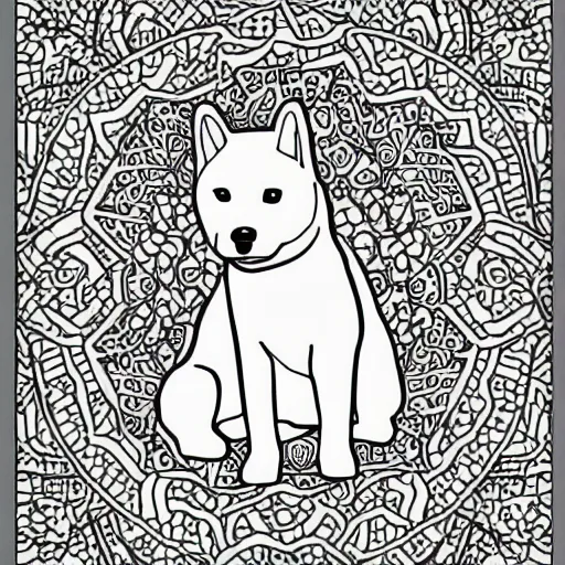 Image similar to Shiba Inu coloring book page, black and white