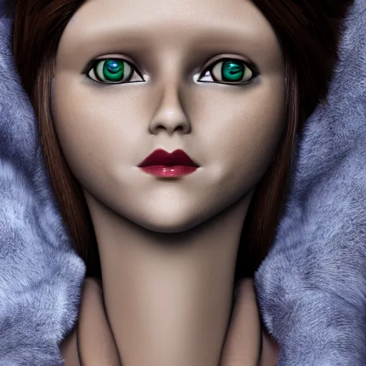 Image similar to female alive robot girl full frontal, anna uddenberg style, housewife, fur, 8 k, highly detailed