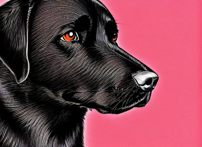 Prompt: portrait of black labrador, anime, shigeto koyama,jean giraud, manga, 28mm lens, vibrant high contrast, gradation, cinematic, rule of thirds, great composition, intricate, detailed, flat, matte print, sharp,clean lines,masakazu katsura