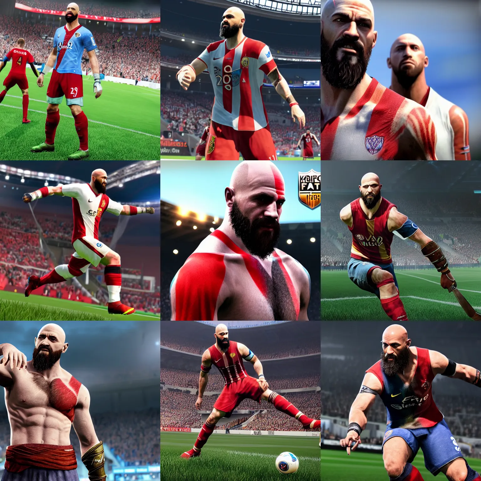 Prompt: screenshot of kratos in fifa 2 1, ea sport