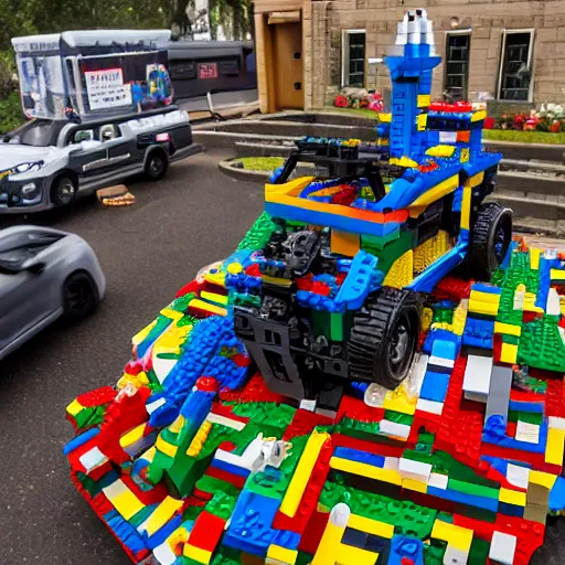 Image similar to a high-definition photograph of a huge caracal built of Lego bricks and Lego motors