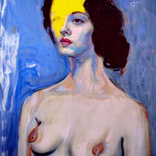 Image similar to loose painting portrait of a beautiful woman by ridley scott and mondrian