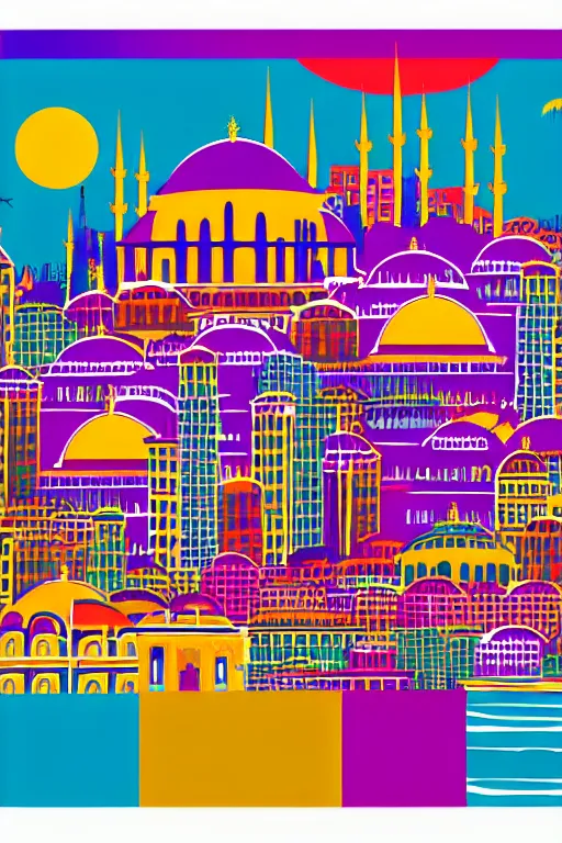 Prompt: minimalist boho style art of colorful istanbul skyline, illustration, vector art